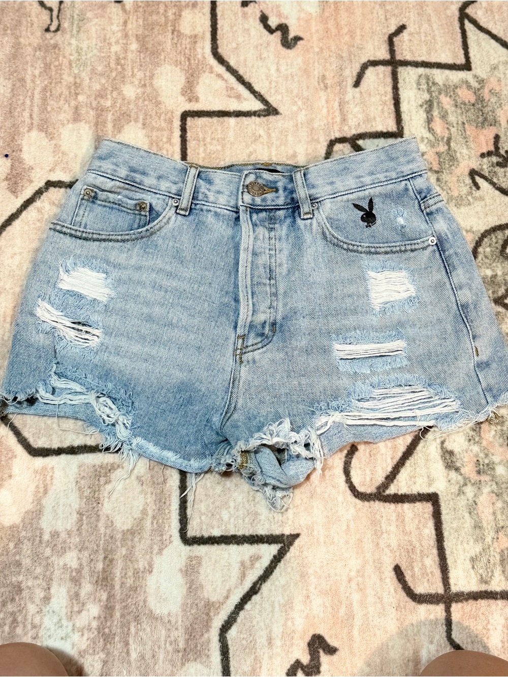PLAYBOY Light Blue Distressed High-Rise Denim Shorts